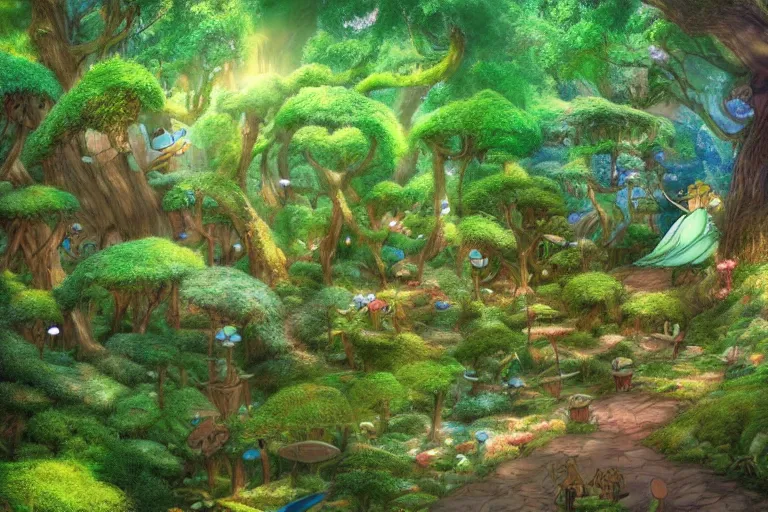 Image similar to fairy kingdom forest, ghibli studio, nausicaa anime style