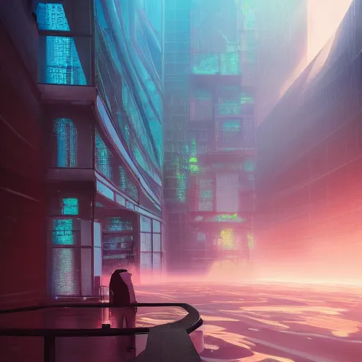 Image similar to neo brutralism, futuristic architectural art, colorful, hyperrealistic, cgsociety, octane render, 8k, realistic depth, 3D feeling, sunlight, shadows, reflections, romanticism, 3D, realistic depth, in the style of Akihiko Yoshida and Greg Rutkowski