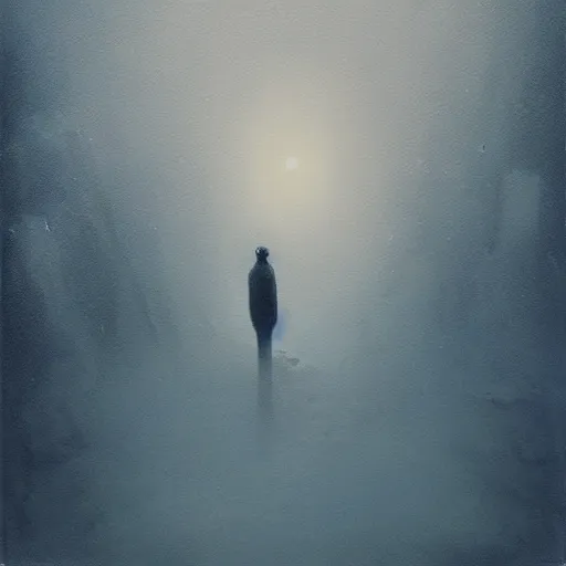 Image similar to a painting of a person standing in the snow, a surrealist painting by beksinski and by alena aenami, deviantart, nuclear art, dystopian art, apocalypse landscape, surrealist