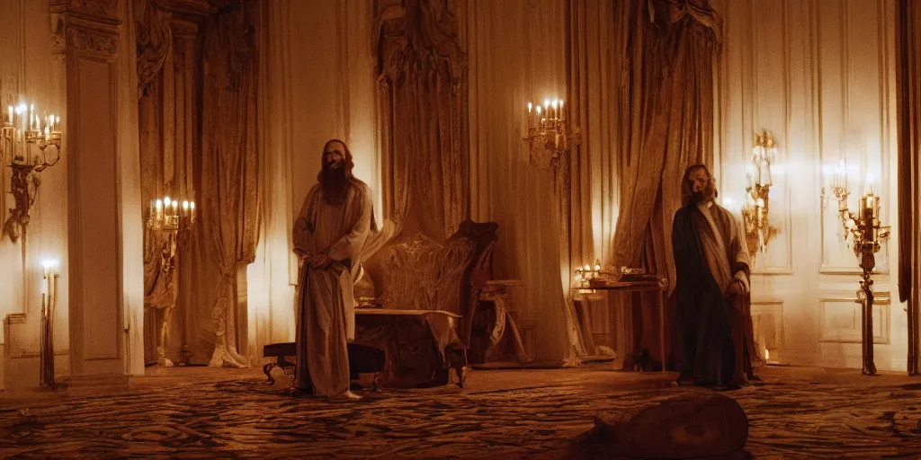 Prompt: Watson long hair flowing robes baroque room cinematic lighting stanley kubrick barry lyndon Canon eos M50 50mm