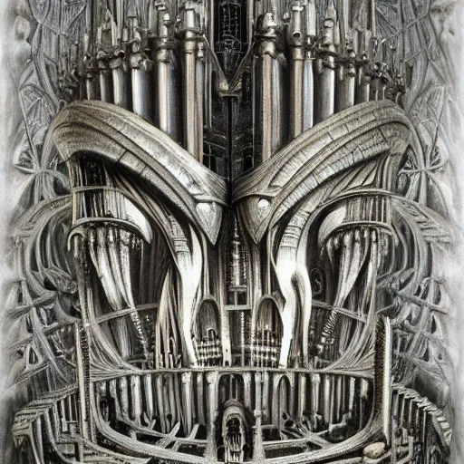 Image similar to biomechanical cathedral, h. r. giger