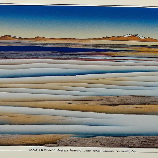 Image similar to chromolithograph of salar de uyuni color lithograph