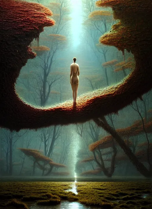 Image similar to a hyper - detailed 3 d render like a oil painting of nature witnessing itself through all biology, surrealism!!!!! surreal concept art, lifelike, photorealistic, digital painting, aesthetic, smooth, sharp focus, artstation hd, by greg rutkowski, bruce pennington, valentina remenar and asher duran,