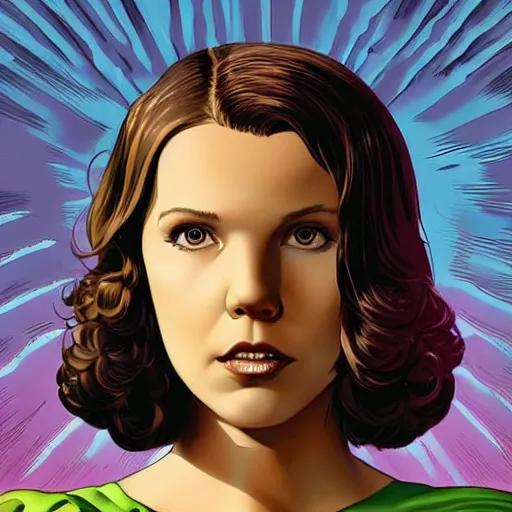 Image similar to millie bobby brown by artgem by brian bolland by alex ross by artgem by brian bolland by alex rossby artgem by brian bolland by alex ross by artgem by brian bolland by alex ross