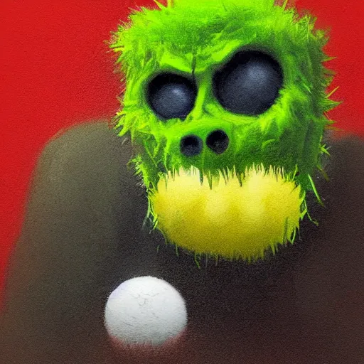 Image similar to a tennis ball monster, tennis ball, dark, chalky, monk, digital art, fantasy, magic, trending on artstation, ultra detailed, professional illustration by Basil Gogos