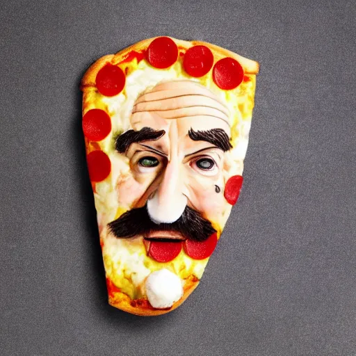 Image similar to a pizza with the face of John Cleese as toppings
