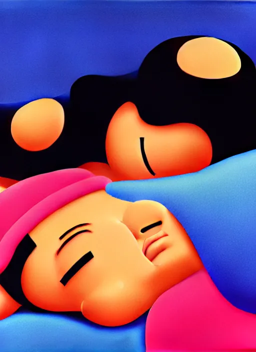 Image similar to person sleeping by shusei nagaoka, kaws, david rudnick, airbrush on canvas, pastell colours, cell shaded, 8 k