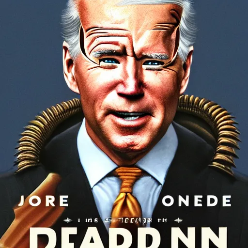 Prompt: book cover god emperor of dune. cartoon joe biden face covering sandworm mouth. cover art cgi movie poster style