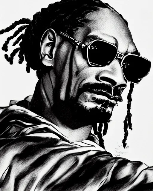 Prompt: portrait of snoop dogg, concept art, sumi - e style, intricate linework, artstation, trending, highly detailed, smooth, focus, art by yoji shinkawa,