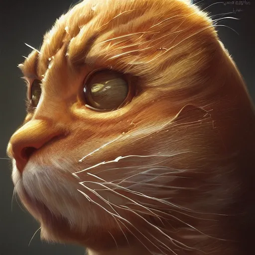 Image similar to portrait of garfield, intricate, elegant, highly detailed, digital painting, artstation, concept art, smooth, sharp focus, illustration, art by artgerm and greg rutkowski and alphonse mucha