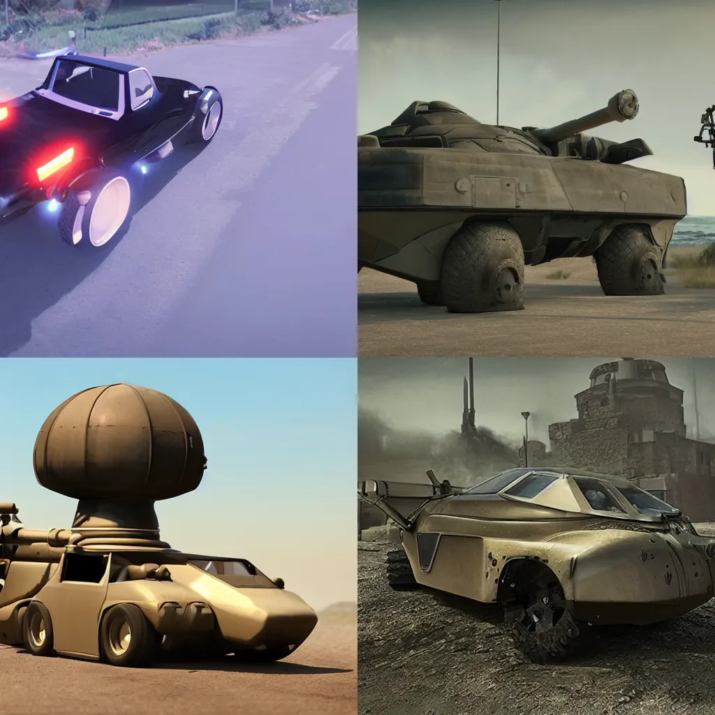Prompt: Car With A Turret Mounted On It, Photorealistic, Epic, Cinematic