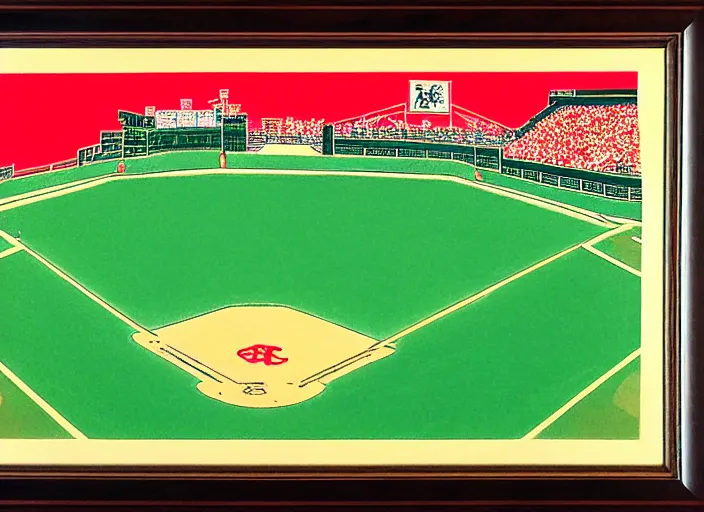 Image similar to ukiyo - e portrait of the green monster, fenway park, boston red sox