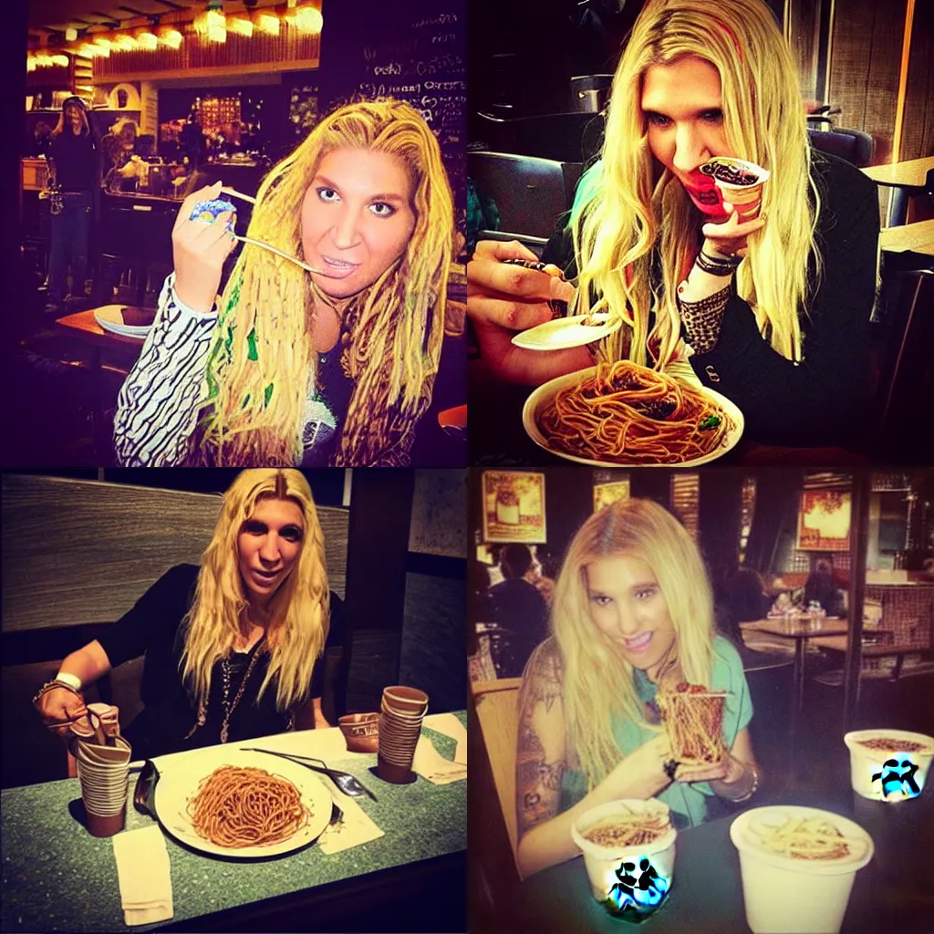 Prompt: “Ke$ha eating spaghetti in a Starbucks”