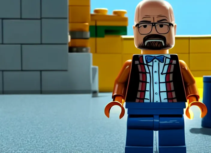 Image similar to film still of walter white as a lego in the new lego movie, 4 k