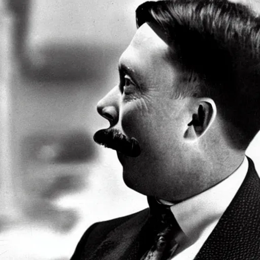 Image similar to Elon Musk as Adolf Hitler, 1943, black and white photo