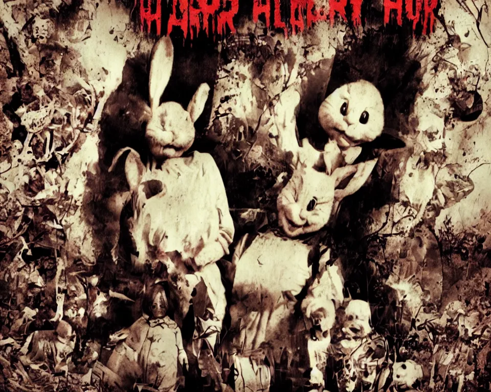 Prompt: a horror movie poster featuring the Easter Bunny