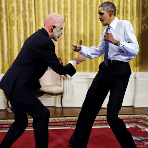 Image similar to obama boxing joe biden, photo, mid fight, intense