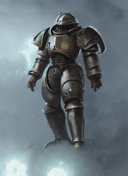 Image similar to medieval knight power armour, concept art, space marine, medieval, highly detailed, cinematic lighting, sparks, digital art painting by greg rutkowski