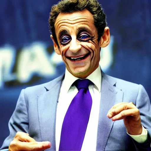 Image similar to Nicolas Sarkozy playing the Joker with makeup