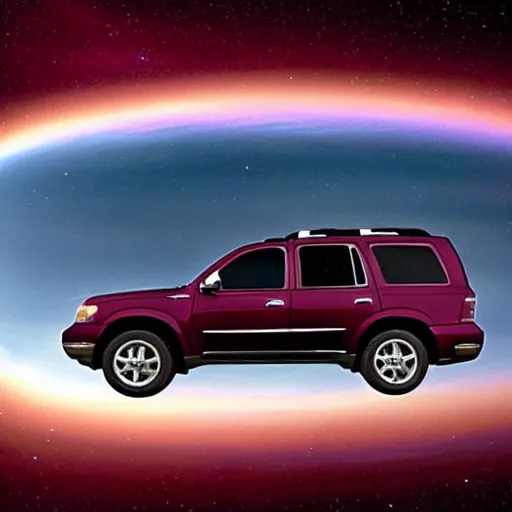 Prompt: a burgundy 2 0 0 3 mercury mountaineer flying through space, amazing detail, photorealistic, space photography, award - winning,