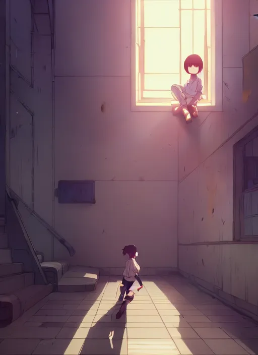 Image similar to boy on ground waving to a pretty girl on the second floor, illustration concept art anime key visual trending pixiv fanbox by wlop and greg rutkowski and makoto shinkai and studio ghibli