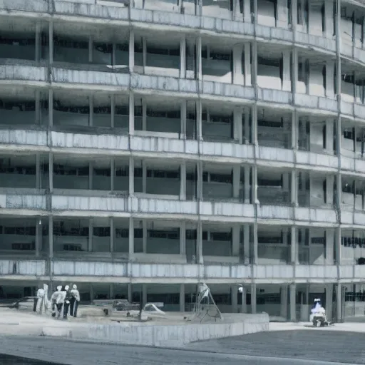 Image similar to sci fi research facility exterior, brutalist architecture, grand scale