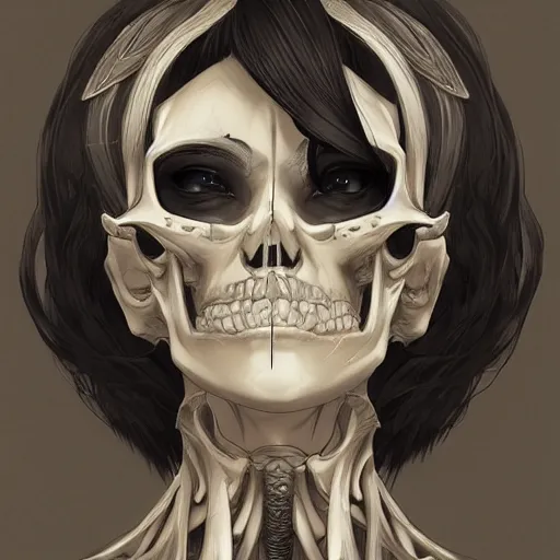 Image similar to anime manga skull profile young woman skeleton, angel, unreal engine, intricate, elegant, highly detailed, digital art, art by JC Leyendecker and sachin teng