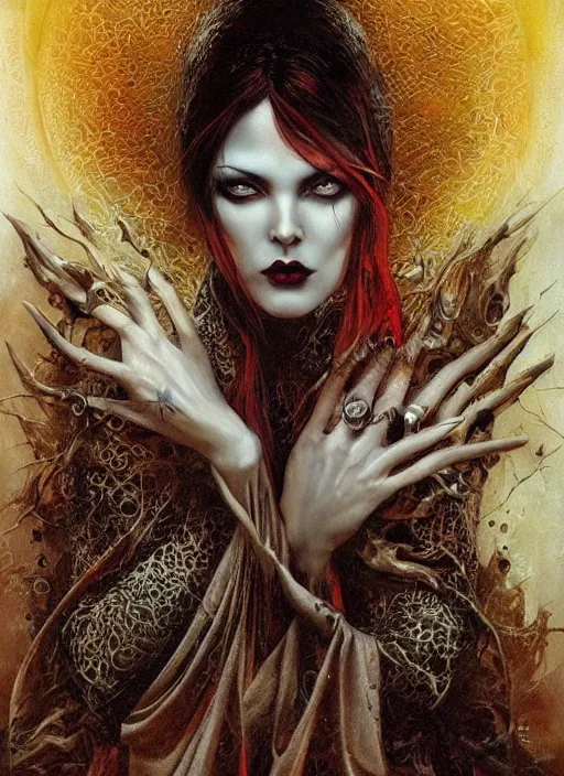 Image similar to mystic cult vampire woman, dark mystical fearful horror, epic surrealism expressionism symbolism, perfect, by karol bak, louise dalh - wolfe, masterpiece