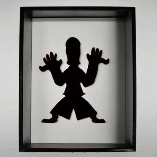 Prompt: ricepaper shadowbox with menacing mind flayer puppet, rampaging silhouette manhattan, backlit