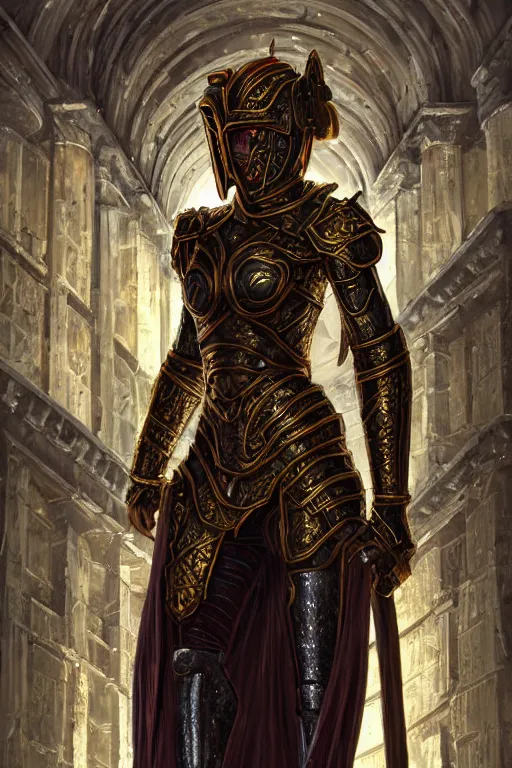 Image similar to portrait knights of Zodiac girl, metallic black and reddish color reflected armor, in heavily rainning ruin Agora of Athens, ssci-fi, fantasy, intricate, rim lights, reflected lights, very very beautiful, elegant, golden light, highly detailed, digital painting, artstation, concept art, smooth, sharp focus, illustration, art by tian zi and greg rutkowski and alphonse mucha and loish and WLOP