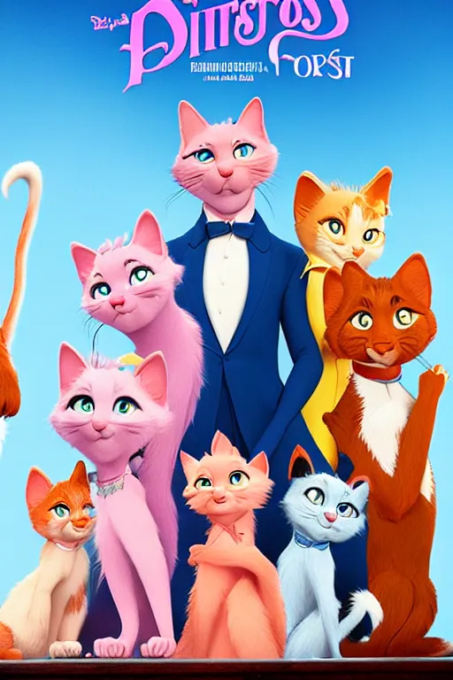 Image similar to aristocats movie poster, cgi, cinema, realistic, cats