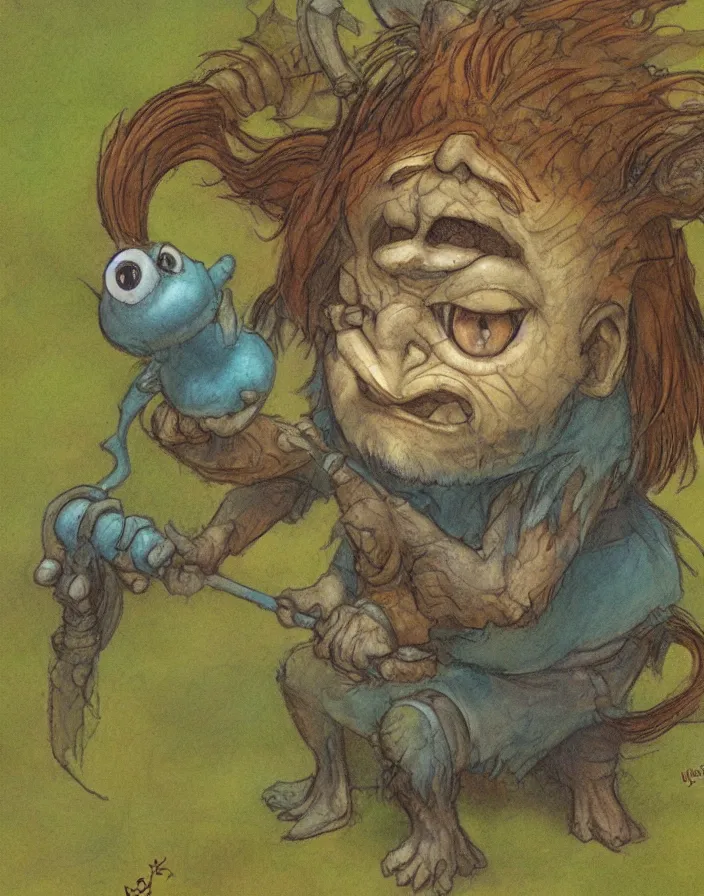 Prompt: cute little troll, in the style of Tony Diterlizzi and Brian Froud, painterly