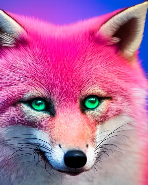 Image similar to pink green blue fox, portrait, blue background, 8 k, 8 5 mm f 1. 8