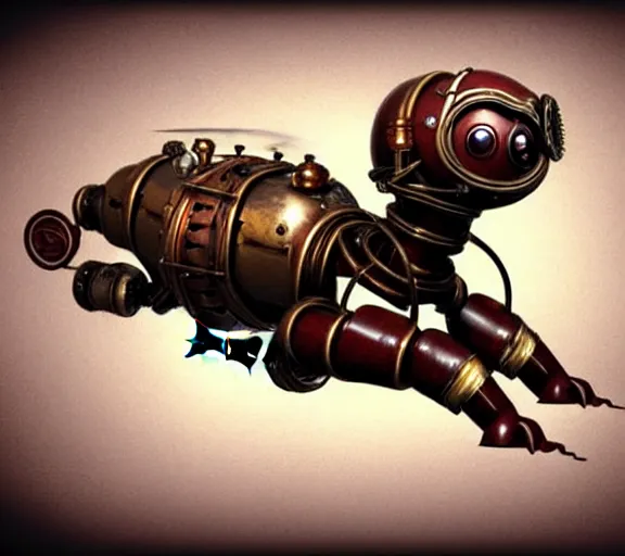 Image similar to futuristic steampunk ferret - shaped robot, steam - powered bioshock ferret - shaped mechanical robot, professional steampunk concept art