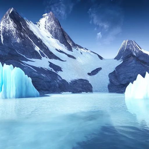 Image similar to A glacier with an ice cone hat, ultra realistic, ultra detailed, award winning, 8K, concept art