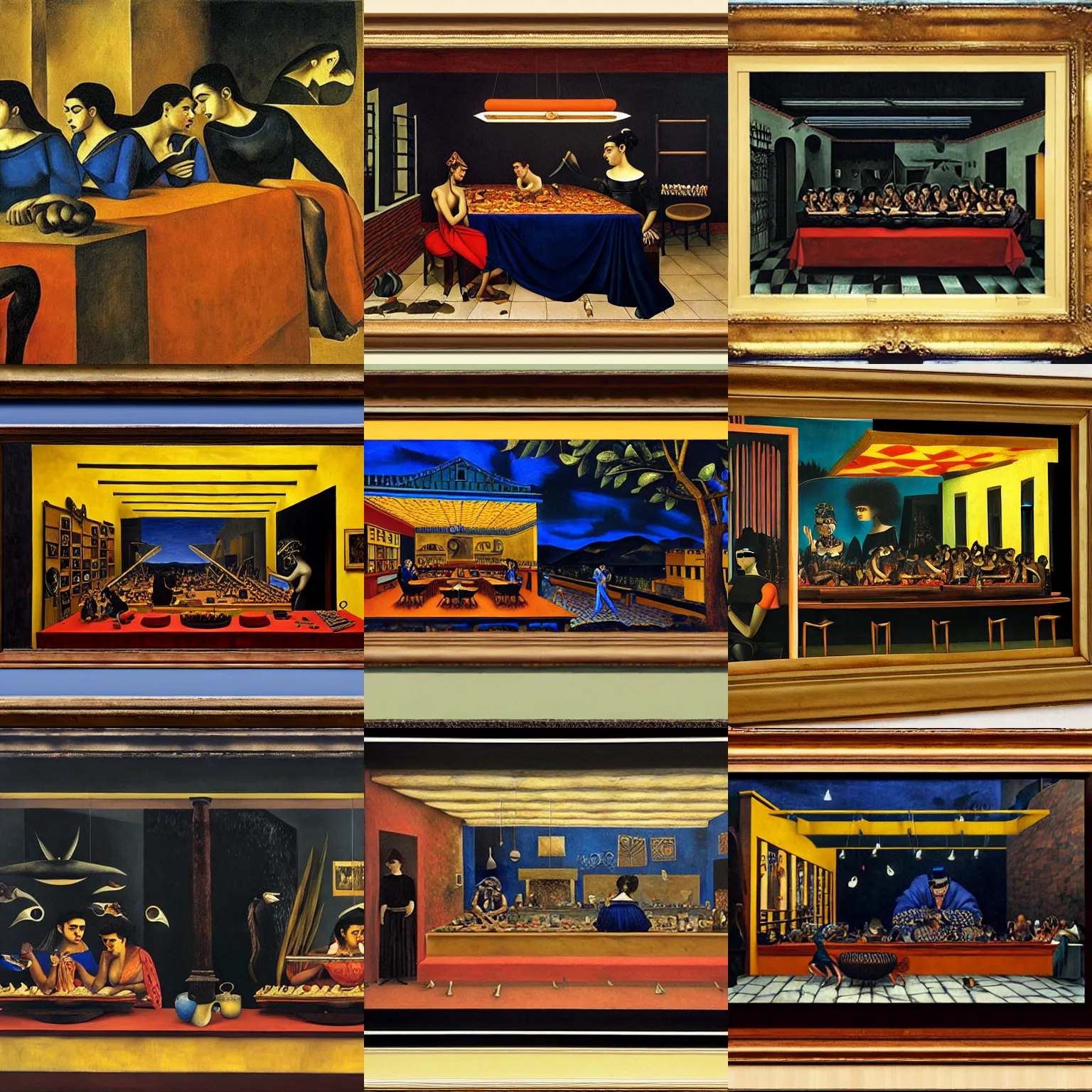 Prompt: Nighthawks by Frida Kahlo and Artemisia Gentileschi