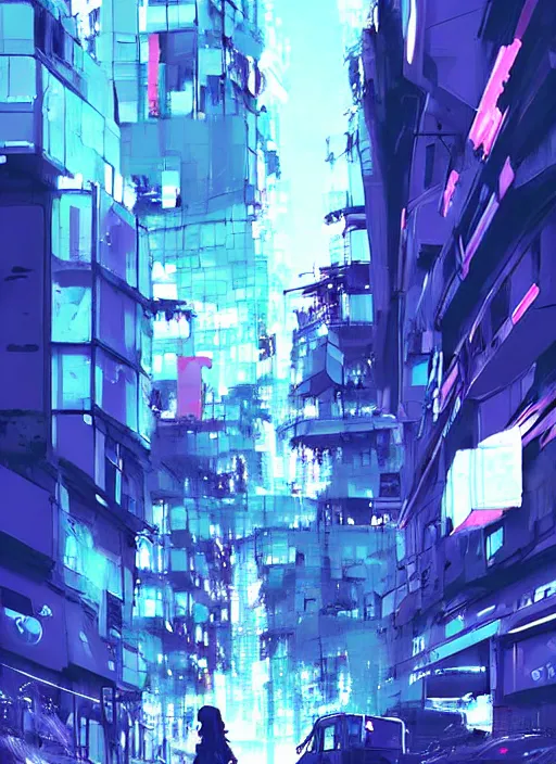 Prompt: cyber art, mutants rampaging in shinjuku street, blue starship in the background, art by ismail inceoglu