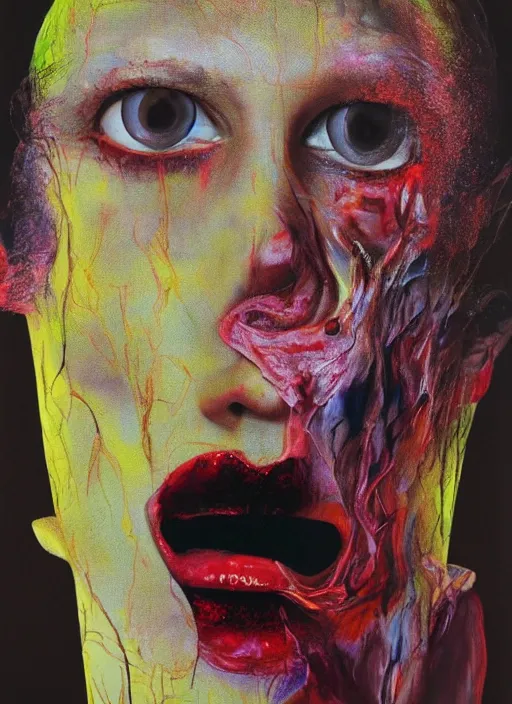 Image similar to lara stone, grotesque, doomed, acrylic paint, gouache on canvas, ugly art, grotesque, wrapped thermal background, art francis bacon