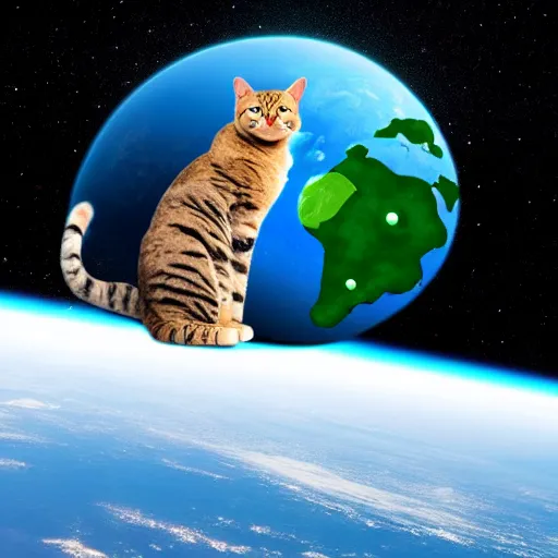 Image similar to giant cat in space about to eat the earth