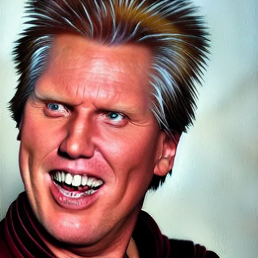 Image similar to hyperrealistic mixed media high resolution painting of (Gary Busey) as the !Emperor from Star Wars!, stunning 3d render inspired art by Jamie Salmon and WForrest and Greg Rutkowski, perfect facial symmetry, dim volumetric lighting, 8k octane beautifully detailed render, full body shot, post-processing, extremely hyper-detailed, intricate, epic composition, highly detailed attributes, highly detailed atmosphere, cinematic lighting, masterpiece, trending on artstation, very very detailed, masterpiece, stunning, flawless completion, lifelike texture, perfection,