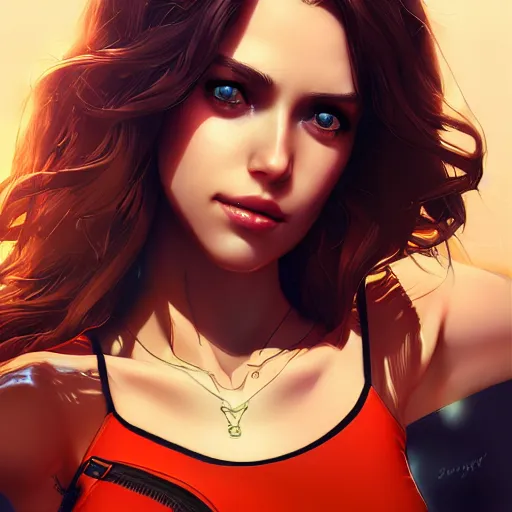 Image similar to portrait of a beautiful daisy duke from dukes of hazard, art by saruei and guweiz and ilya kuvshinov, digital art, highly detailed, intricate, sharp focus, trending on artstation hq, deviantart, pinterest, unreal engine 5, 4 k uhd image