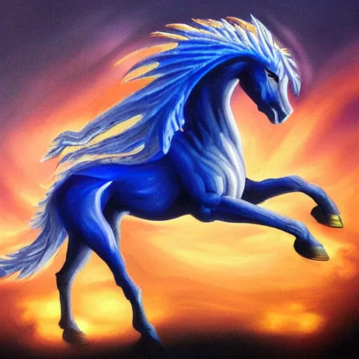 Prompt: oil painting horses mixed with dragon at night backlit