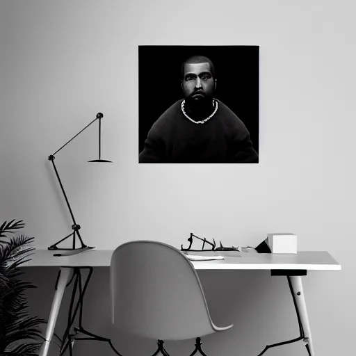 Image similar to a ( ( chiaroscuro lighting portrait ) ) of kanye west dressed as teddy bear mascot, black background, portrait by julia margaret cameron, shallow depth of field, 8 0 mm, f 1. 8