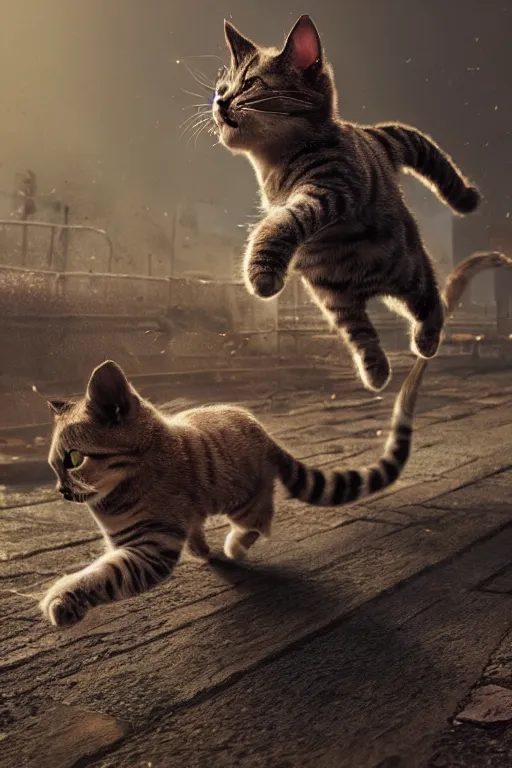 Image similar to cat running from nextbots, ultra realistic, concept art, intricate details, highly detailed, photorealistic, octane render, 8 k