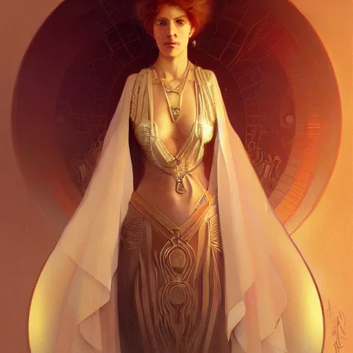 Prompt: a Portrait of A queen whose body is transparent and whose body radiates holy light by greg rutkowski and alphonse mucha,In style of digital art illustration.hyper detailed,smooth, sharp focus,trending on artstation,4k