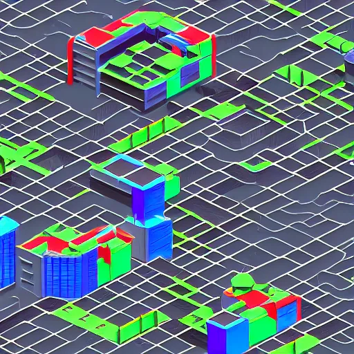 Prompt: an isometric futuristic city in a videogame, ps 1 graphics, polygons, last gen, blocky, retro