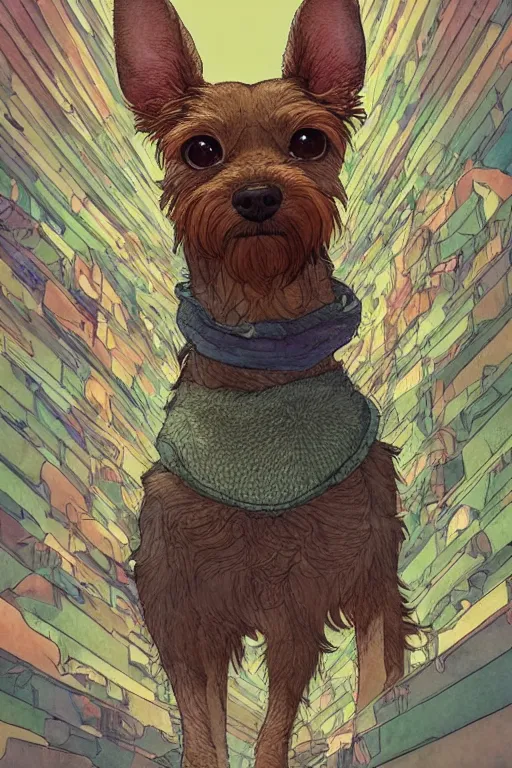 Image similar to a beautiful hyperdetailed illustration of tan chihuahua schnauzer mix, big mustache, mangy, cute, perfectly shaded, atmospheric lighting, style of studio ghibli, makoto shinkai, raphael lacoste, louis comfort tiffany, artgerm, james jean, victo ngai, ross tran, chinese style