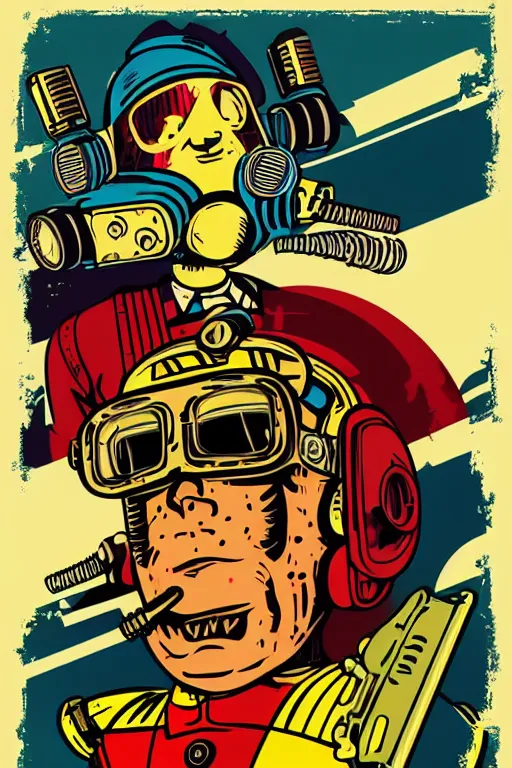 Image similar to fallout 7 6 retro futurist illustration art by butcher billy, sticker, colorful, illustration, highly detailed, simple, smooth and clean vector curves, no jagged lines, vector art, smooth andy warhol style