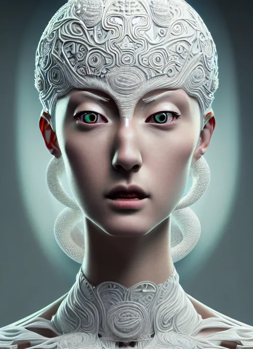 Prompt: portrait of an absurdly beautiful, graceful, sophisticated, saitama, hyperdetailed illustration by irakli nadar and alexandre ferra, intricate linework, white porcelain skin, faberge, coral headdress, unreal engine 5 highly rendered, global illumination, radiant light, detailed and intricate environment