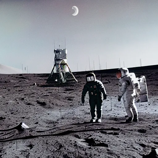 Image similar to the moon landing film set, photo, behind the scenes, detailed, 4k